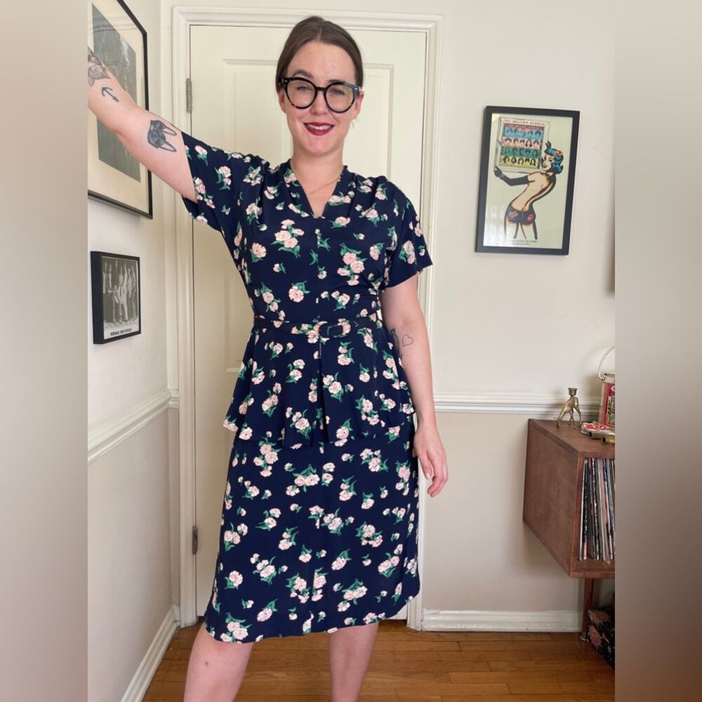 40s Vintage Silk Peplum Dress